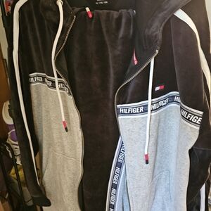 Tommy Hilfiger Black and Gray Velour Sweatsuit